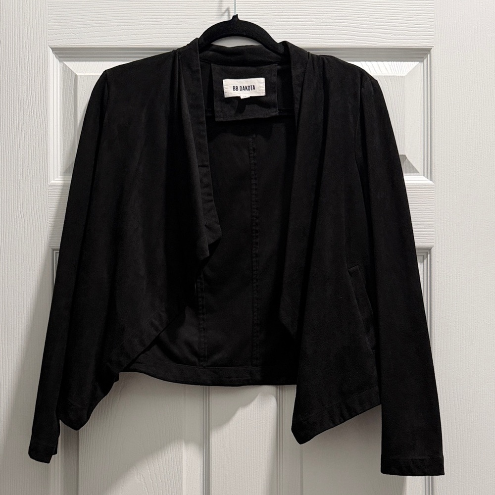BB Dakota Black Draped Open-Front Blazer